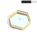 Golden hexagonal mirror tray with iron frame and ornate cutout details, 18cm small size - Hexagon / Small / Gold