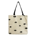 Minimalist canvas tote bag with black eye print and sturdy black shoulder straps - Black Hand-drawn Eye Pattern (hm2690)