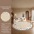 French retro round carpet with Manyin Garden floral pattern in beige and black - Diameter 80cm / Manyin Garden