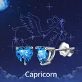 S925 sterling silver heart-shaped blue zircon stud earrings for Capricorn - December: Blue Zircon (Capricorn/Blue)