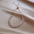 Silver-tone pull-out adjustable bracelet featuring baguette-cut zircon crystals on satin - Silver Baguette Zirconia (11#)
