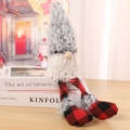 Close-up of plush Christmas gnome with long fuzzy hat and red buffalo plaid patterned legs - Red Plaid Style (Large) / Large