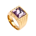 Men's titanium steel ring in gold finish featuring a square purple gemstone inlay - US 13 / Gold Purple Gemstone