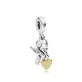 Silver angel charm with golden heart and small diamond accent for DIY bracelets - Y11-17 Cupid Heart