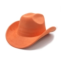 Detail view of the orange suede texture and wide brim of this vintage western cowboy hat - M (56-59cm) / Orange (Suede)