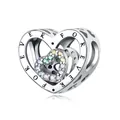 925 silver heart charm with Forever engraving and rainbow zircon stones - 925 Silver / Eternal Heart Double Ring Color Bead / 0.6