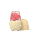 Detail of face ice roller with a frozen red rose inside and engraved usage instructions - Heavy Oval - Yellow
