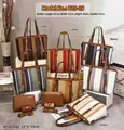 Conjunto detallado de bolsos tote de lona a rayas con adornos de cuero en 7 colores - Rojo