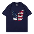 Navy blue t-shirt featuring a butterfly print with US flag and floral wing details - Navy Blue 317 / XS