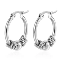Pendientes de aro minimalistas de acero inoxidable plateado con cuentas y nudos - Color Acero