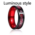 Luminous black and red tungsten steel ring with silver dragon totem engraving - Bicolor Luminous Zircon