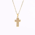 Golden stainless steel cross pendant necklace with micro-pave cubic zirconia crystals - Gold N0026