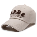 Vintage beige cotton baseball cap with ARES embroidery and distressed brim details - Adjustable / Light Beige