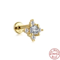 Macro detail of S925 sterling silver piercing stud with square zircon and gold plating - Gold Single #12 (Square Star)