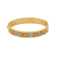 Vintage gold hollow bangle with turquoise stone and geometric greek key patterns - Vintage Fretwork Turquoise Style (6#)
