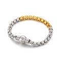 Two-tone silver and gold stainless steel square pearl chain bracelet with magnetic ball clasp - Gold Silver Spliced Style (KB149681-Z)