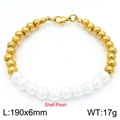 Bracciale in acciaio placcato oro 18K con perle a conchiglia, 190x6mm, peso 17g - Bracciale Oro (KB188170-Z)