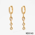 Gold plated stainless steel drop earrings with sparkling marquise cut zircon stones - Triple Zircon Marquise Style (KD3143) / Gold