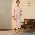 Men's pink waffle weave bathrobe with waist tie and large pockets for spa - M / Men-Leather Pink
