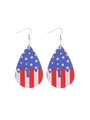 Close-up of teardrop earrings with American flag patterns and metallic hooks - Flag Teardrop Earrings B
