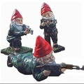 Three camouflage garden gnomes in standing and kneeling shooting poses with rifles - Red Hat Camouflage Three-piece Set