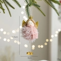Pink plush Christmas angel ornament with golden crown and bell, 14.5cm tall - Angel