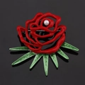 Fashion acrylic brooch featuring a red rose design with a white pearl and green leaf - BR1190 Red Rose