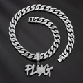 Zilveren iced-out Cubaanse ketting met een PLUG-hanger ingelegd met glanzende stras - Zilveren Hanger + 50cm Cubaanse Schakelketting/14mm