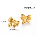 Golden bow-shaped stainless steel stud earrings with high-polished metal finish - Polished Texture Bow (YE-094-Gold)
