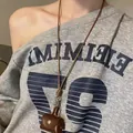 Vintage brown leather mini bag pendant with adjustable cord and golden metal snap button - 7# Necklace-Coffee