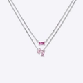 Double-layered 925 silver necklace with pink rectangular and oval zircon stones - Pink Necklace