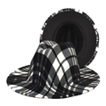 Cappello Fedora classico a quadri bianchi e neri a tesa larga in stile vintage - M(56-58cm) / Nero