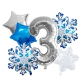 Weihnachts-Schneeflocken-Ballon-Set mit silberner Zahl 3 und Stern-Folienballons - Matte Schneeflocke Nummer 3