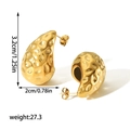 Close-up of 18K gold plated stainless steel teardrop earrings with hammered lava texture - Gold Hammered Waterdrop Style (TE6409-G)