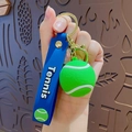 Tennis ball keychain with green silicone ball and blue rubber strap for bag pendant - Tennis Ball