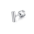 Minimalist silver stainless steel T-bar geometric stud earring with textured detail - T-Shape & Rhinestone Style / 1 Piece / Steel