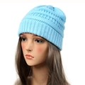 Sky blue knit beanie for women in soft macaron blue with cozy winter ribbed texture - Sky Blue
