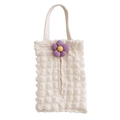 Detail of cream waffle fabric tissue box cover with a purple 3D flower decoration - Beige Bubble Fabric-Purple Medium 5-Petal Flower