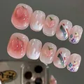 Handgefertigte Kunstnägel-Set mit 3D Pfirsich und Regenbogen Relief für Mädchen - XS