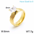 Anello in acciaio inossidabile dorato con zircone da 8mm e finitura superficiale sfaccettata - US 6 / Anello da Donna Oro (KR101160-K) / Oro