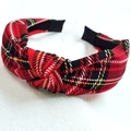 Christmas style red plaid knotted headband with fabric cross design for women accessories - Pure Red Plaid