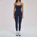 Women's two-piece yoga set in navy blue with slim fit tank top and high waist leggings - S / Vest 2 + Pants — Badge Blue