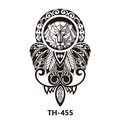 Waterproof temporary tattoo sticker with black and white geometric lion and feathers design - Th-455 / 210*148mm
