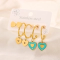 Detail of 18K gold-plated heart earrings set with blue enamel inlay and stainless steel base - 2 Pairs Lake Blue Enamel Heart Set