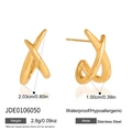 Boucles d'oreilles en acier inoxydable doré 18 carats avec design croisé en X - Or (JDE0106050)