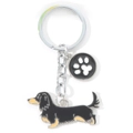 Portachiavi bassotto in metallo con ciondolo a forma di zampa per decorazione borsa - 10cm 15g / Bassotto Nero con Impronta di Zampa (M10186)
