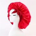 Red satin sleep bonnet for hair care featuring a large decorative silk-like bow on white base - Medium Single Layer Ribbon / Red