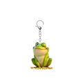 Detailed macro view of a 3D cute cartoon green frog acrylic keychain with metal lobster clasp - Anthropomorphic Winking Style(5)