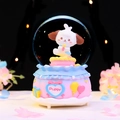 Luminous snow globe music box with cute puppy figurine in pink and blue finish - 8518 Blue Base / Large 100 Snow+Light+Music