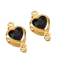 Golden heart-shaped jewelry connector with faceted black gemstone for DIY jewelry making - Gold Base-Black